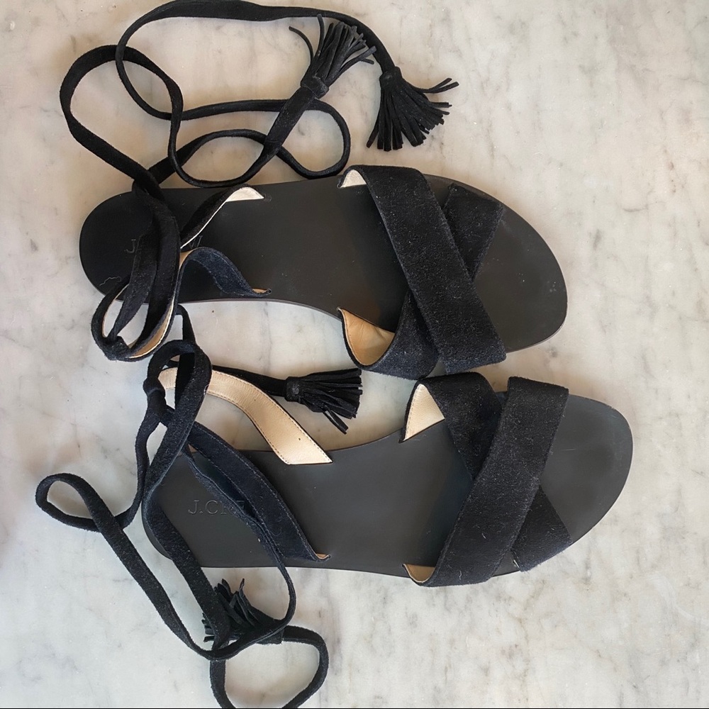 J. Crew Black Suede Sandals with ties
